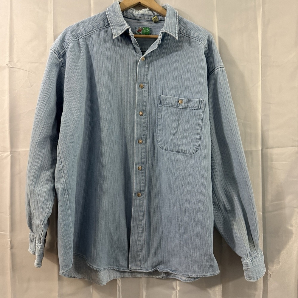 Johnny Cotton USA Blue Textured Button Front Shirt 100% Cotton XL Chore Work **